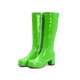 Coarse heel, middle heel, women's boots, patent leather high boots, side zipper