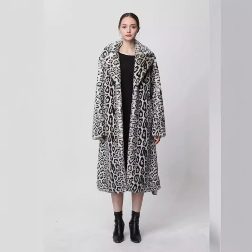 Grey leopard print mink fur, environmentally friendly fur, synthetic fur, faux mink fur jacket