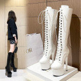 Steel pipe dance shoes, nightclub patent leather boots, super high heels, 17CM long boots, knee length oversized boots