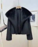 Fashionable large collar faux fur coat, long sleeved warm coat