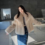 Fashionable large collar faux fur coat, long sleeved warm coat