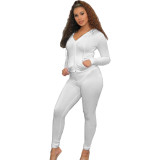Two piece set of casual sports elastic tight zipper hooded long jacket and pants