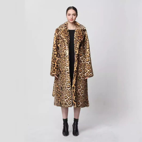 Deep coffee leopard print imitation mink fur artificial fur grass coat