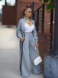 TW562 striped suit zipper thick hoodie casual commuting two-piece set