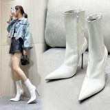 Ultra pointed 13cm ultra-fine iron heel boots, oversized boots, fashion short boots, midsole boots