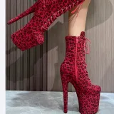 Fashionable high-heeled boots with leopard print and sexy nightclub pole dance boots