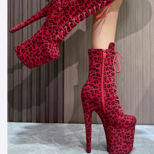 Fashionable high-heeled boots with leopard print and sexy nightclub pole dance boots