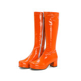 Coarse heel, middle heel, women's boots, patent leather high boots, side zipper