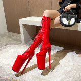 26cm long, oversized patent leather boots with high heels and super high heels