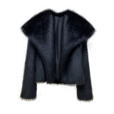 Fashionable large collar faux fur coat, long sleeved warm coat