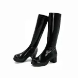 Coarse heel, middle heel, women's boots, patent leather high boots, side zipper