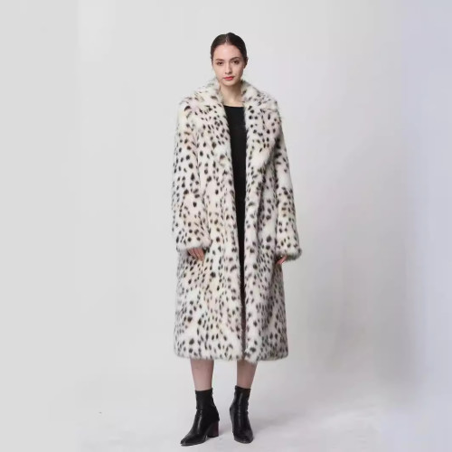 Imitation mink fur white leopard print women's imitation fur coat