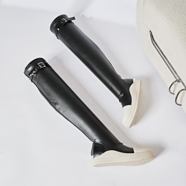 Knee over elastic boots for women, metal buckle boots