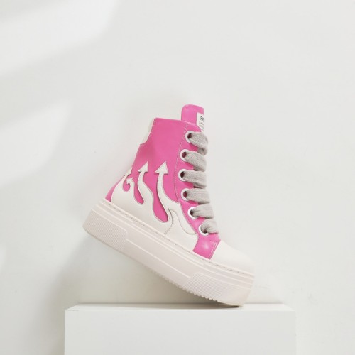 High top shoes with thick soles and thick shoelaces, couple flame shoes