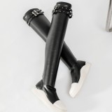 Thick soled plus size elastic boots for women, featuring metallic punk and dark style rivets