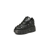 Heavy metal thick soled low top punk leather shoes, dark motorcycle boots