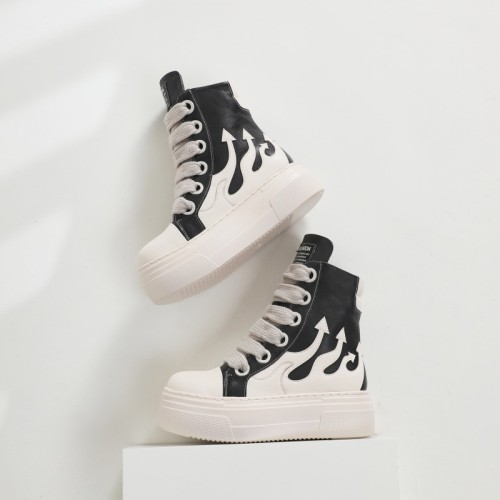 High top shoes with thick soles and thick shoelaces, couple flame shoes