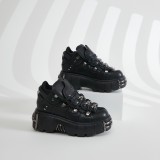 Heavy metal thick soled low top punk leather shoes, dark motorcycle boots