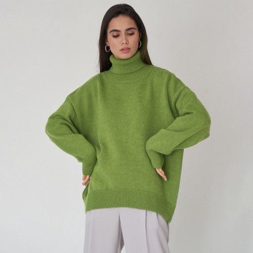 High neck sweater loose knit sweater pullover sweater for women