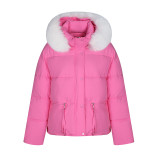 Cotton jacket with large fur collar and thick coat, short style