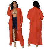Women's cardigan, long sleeved sweater, long solid color jacket