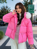 Cotton jacket with large fur collar and thick coat, short style