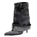 Pointed high-heeled fashion boots, washed denim shorts, pleated pants, high-heeled shoes