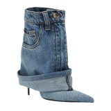 Pointed high-heeled fashion boots, washed denim shorts, pleated pants, high-heeled shoes