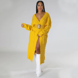 Women's cardigan, long sleeved sweater, long solid color jacket