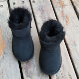 Classic Velcro style children's snow boots with integrated fur and anti slip soft sole, thickened and warm children's boots