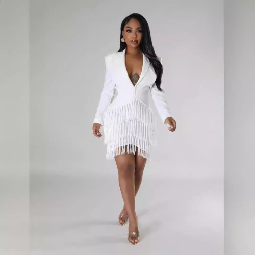 Popular Women's Fashion Solid Color Tassel OL Suit Dress