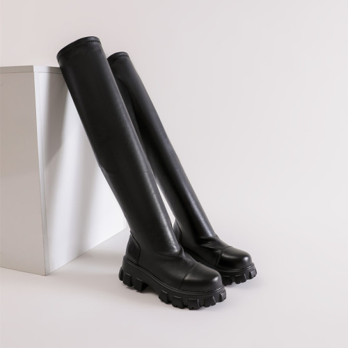 Thick soled elastic boots for women, candy colored over the knee boots