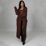 Women's cardigan, long sleeved sweater, long solid color jacket
