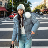 Cotton jacket with large fur collar and thick coat, short style
