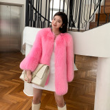 Full skin fox fur grass coat for women, medium to long style