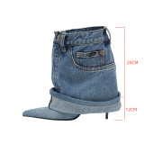 Pointed high-heeled fashion boots, washed denim shorts, pleated pants, high-heeled shoes