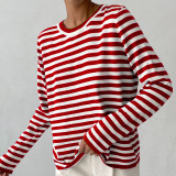 Round neck knitted striped sweater for women