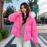 Cotton jacket with large fur collar and thick coat, short style