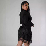 Popular Women's Fashion Solid Color Tassel OL Suit Dress