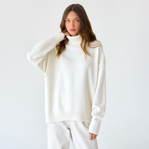 High neck sweater loose knit sweater pullover sweater for women