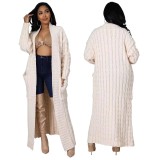 Women's cardigan, long sleeved sweater, long solid color jacket