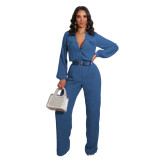 H190 loose fitting women's slim fit solid color long sleeved jumpsuit