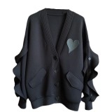 Space cotton cardigan jacket with lace sleeves, loose and casual