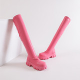Thick soled elastic boots for women, candy colored over the knee boots