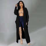Women's cardigan, long sleeved sweater, long solid color jacket
