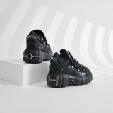 New women's heavy metal thick soled low top punk leather shoes, dark motorcycle boots
