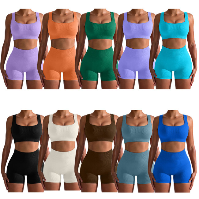 Yoga two-piece high waisted hip lifting shorts+vest BK187