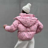 Small floral detachable hooded zipper cotton jacket