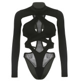 Cross hollowed out backless strap high neck long sleeved jumpsuit
