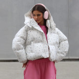 Small floral detachable hooded zipper cotton jacket